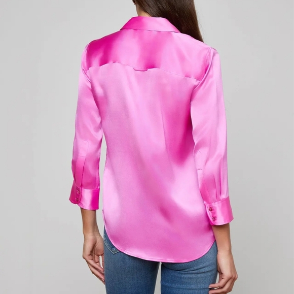 L'Agence The Dani Blouse Silk XS Fuchsia - Picture 2 of 8
